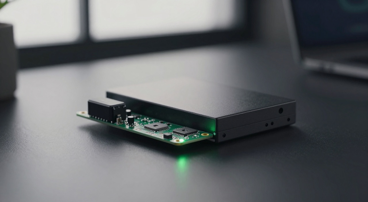 Download-Box: Pi und Festplatte bei Nacht
