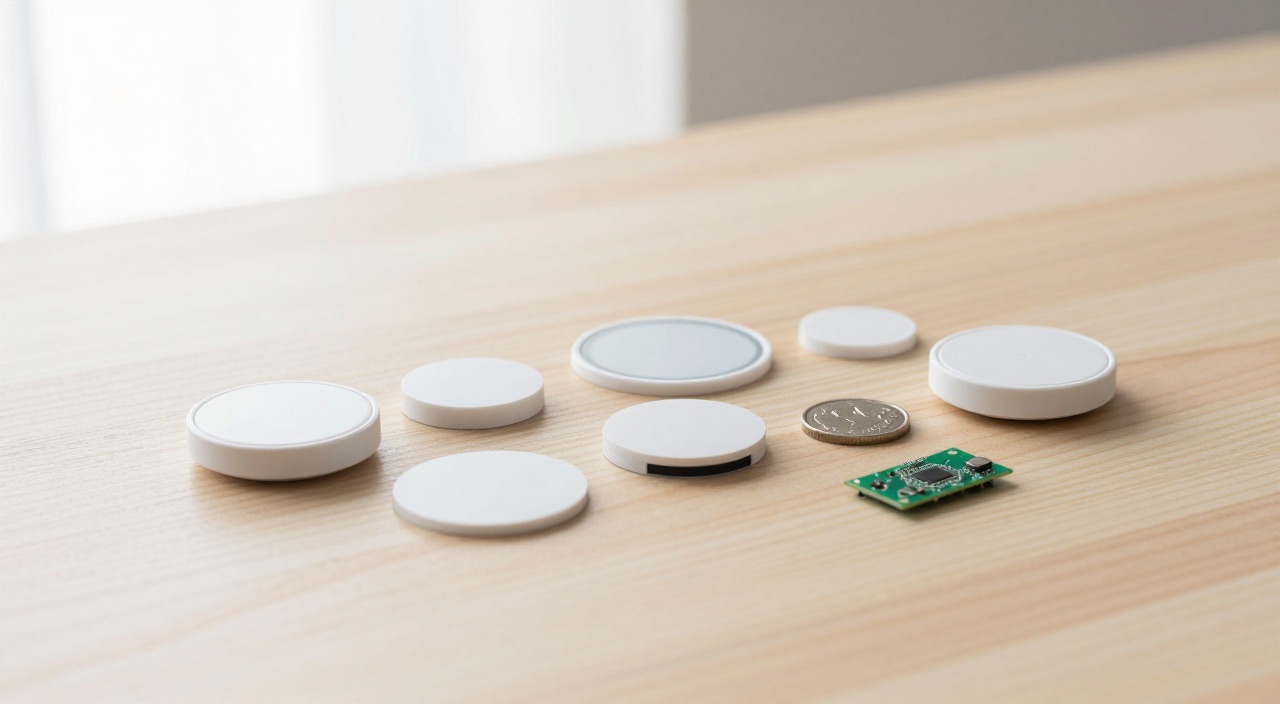 Aqara mit Home Assistant – günstige Sensoren, große Wirkung Weiße Aqara-Sensoren mit Knopfzelle und Platine als Flatlay
