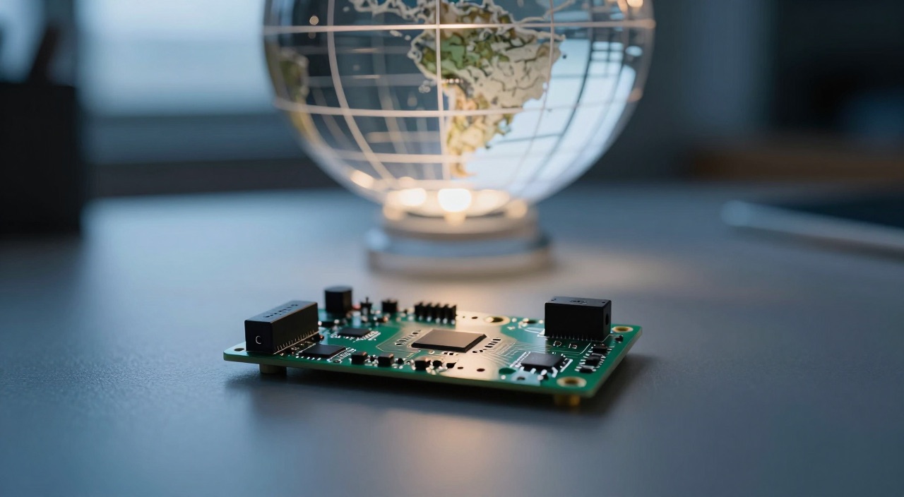 Leuchtender Globus aus Lichtlinien über Raspberry Pi Platine