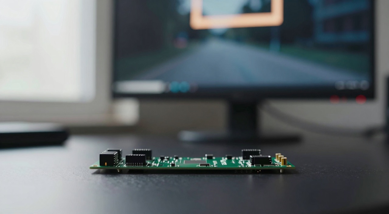 Frigate mit Home Assistant – der KI-Türsteher für deine Kameras Monitor mit KI-Erkennungsrahmen über einer Einfahrt, davor Raspberry Pi Platine