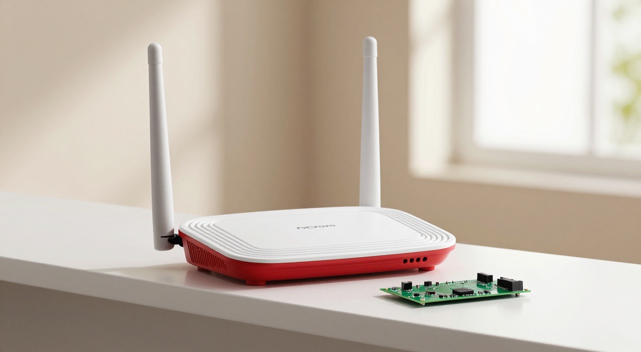 FritzBox mit Home Assistant – der Router wird Datenquelle Rot-weißer Router neben Raspberry Pi Platine auf einem Regal