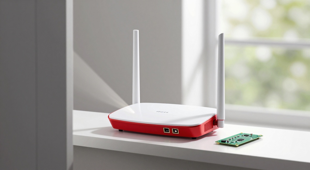 FritzBox-Portfreigabe – wann sie nötig ist und wann nicht mehr Rot-weißer Router mit leuchtendem Port und Raspberry Pi Platine