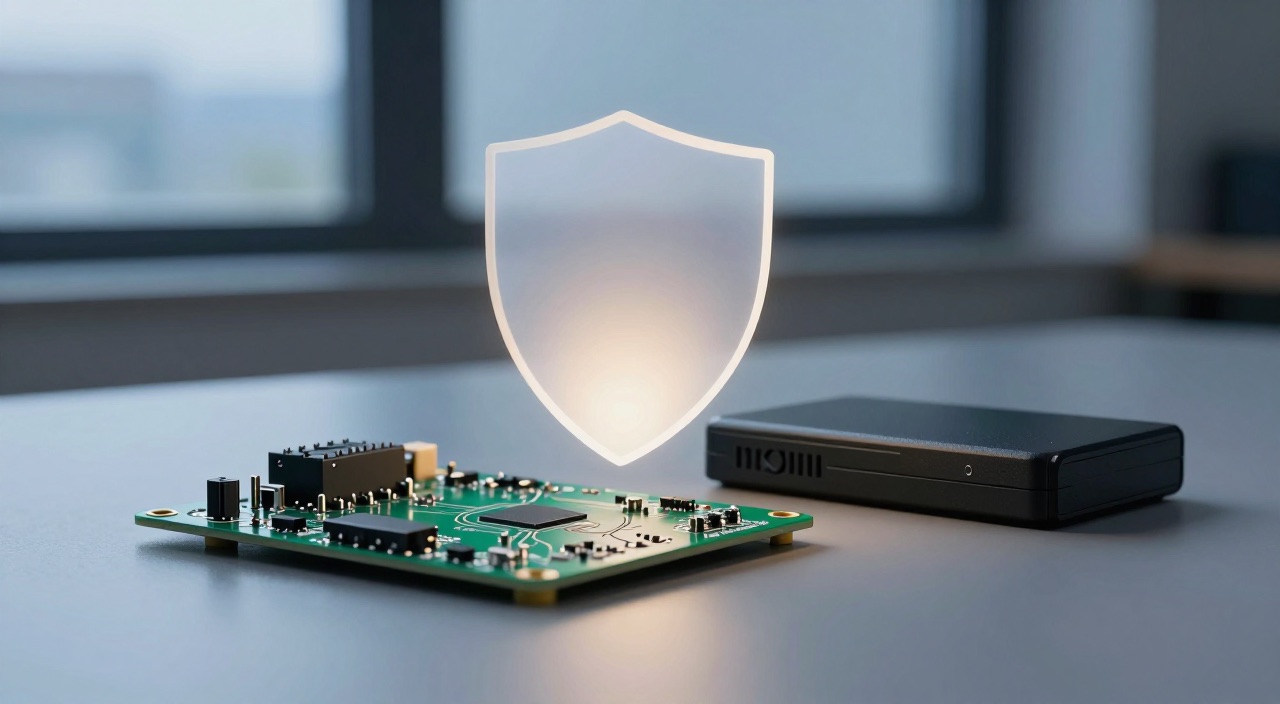 Home Assistant Backup – die wichtigste Automation Leuchtendes Schutzschild über Raspberry Pi Platine und externer Festplatte