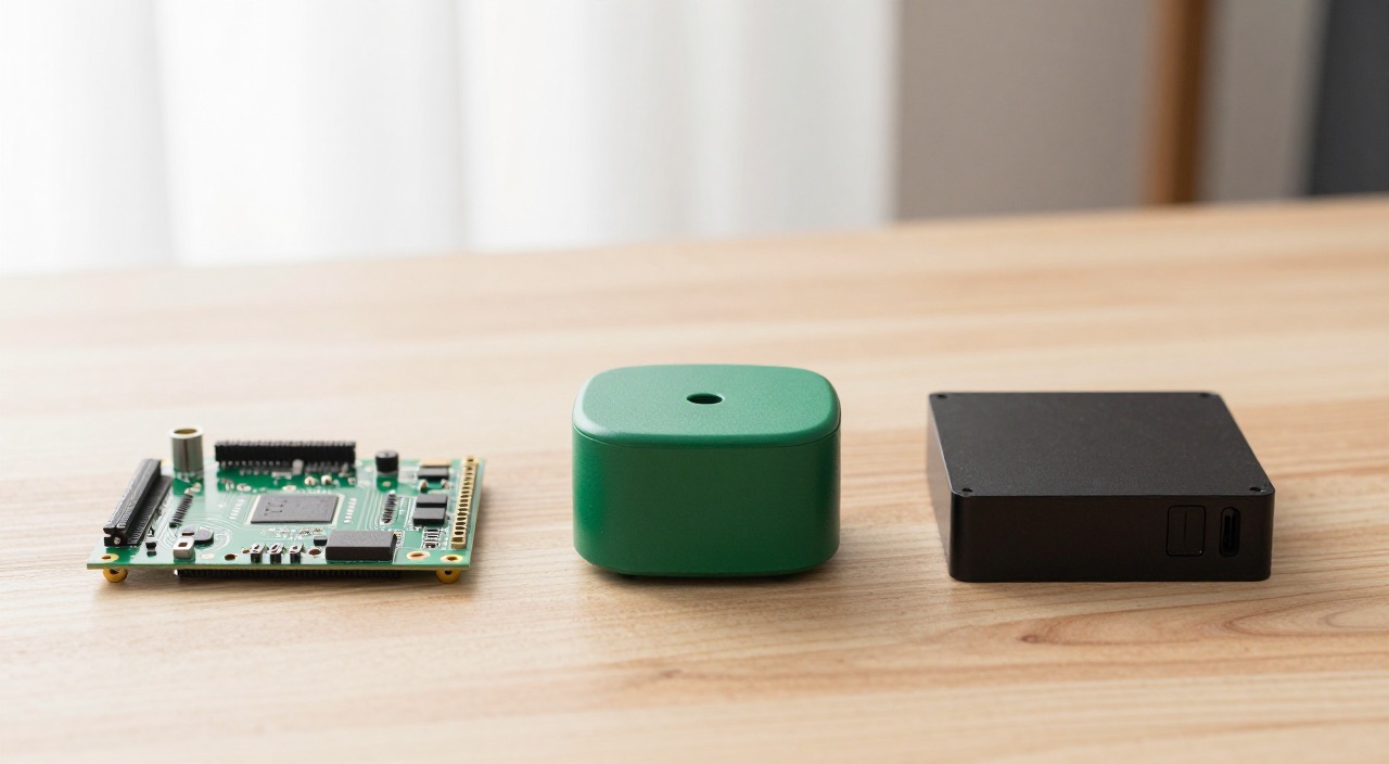 Home Assistant Hardware 2026 – Pi 5, Green oder N100? Raspberry Pi Platine, grüne Home Assistant Box und schwarzer Mini-PC nebeneinander