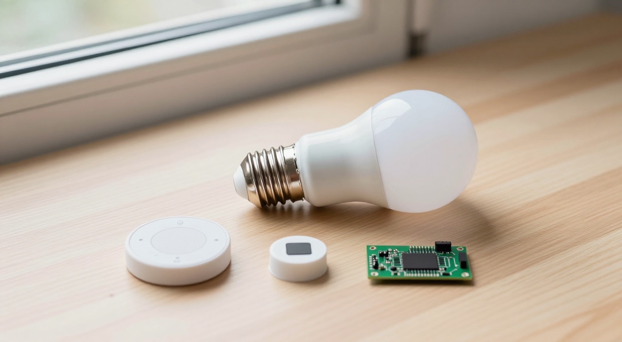 Smarte Glühbirne, Fernbedienung und Sensor mit Raspberry Pi als Flatlay