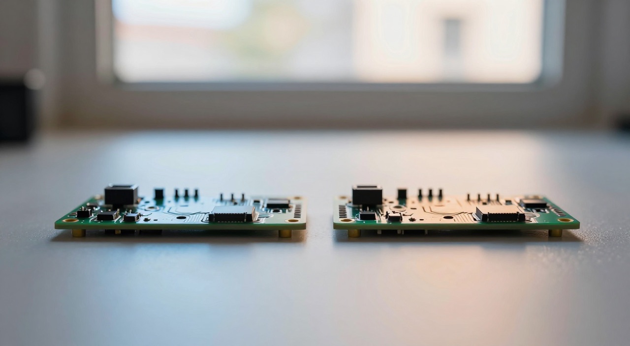 ioBroker vs. Home Assistant – das deutsche Duell Zwei Raspberry Pi Platinen in blauem und orangem Licht als Vergleich
