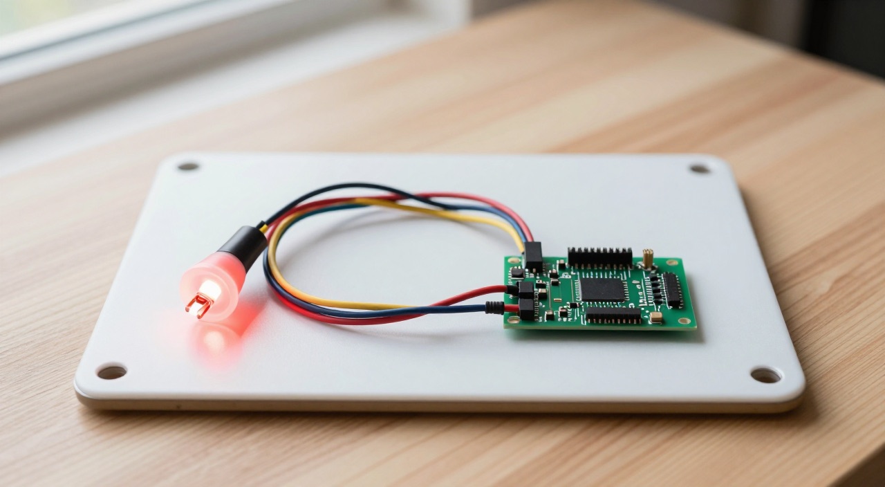 Raspberry Pi GPIO mit Python steuern – der Einstieg Breadboard mit leuchtender roter LED und Jumperkabeln an einer Raspberry Pi Platine