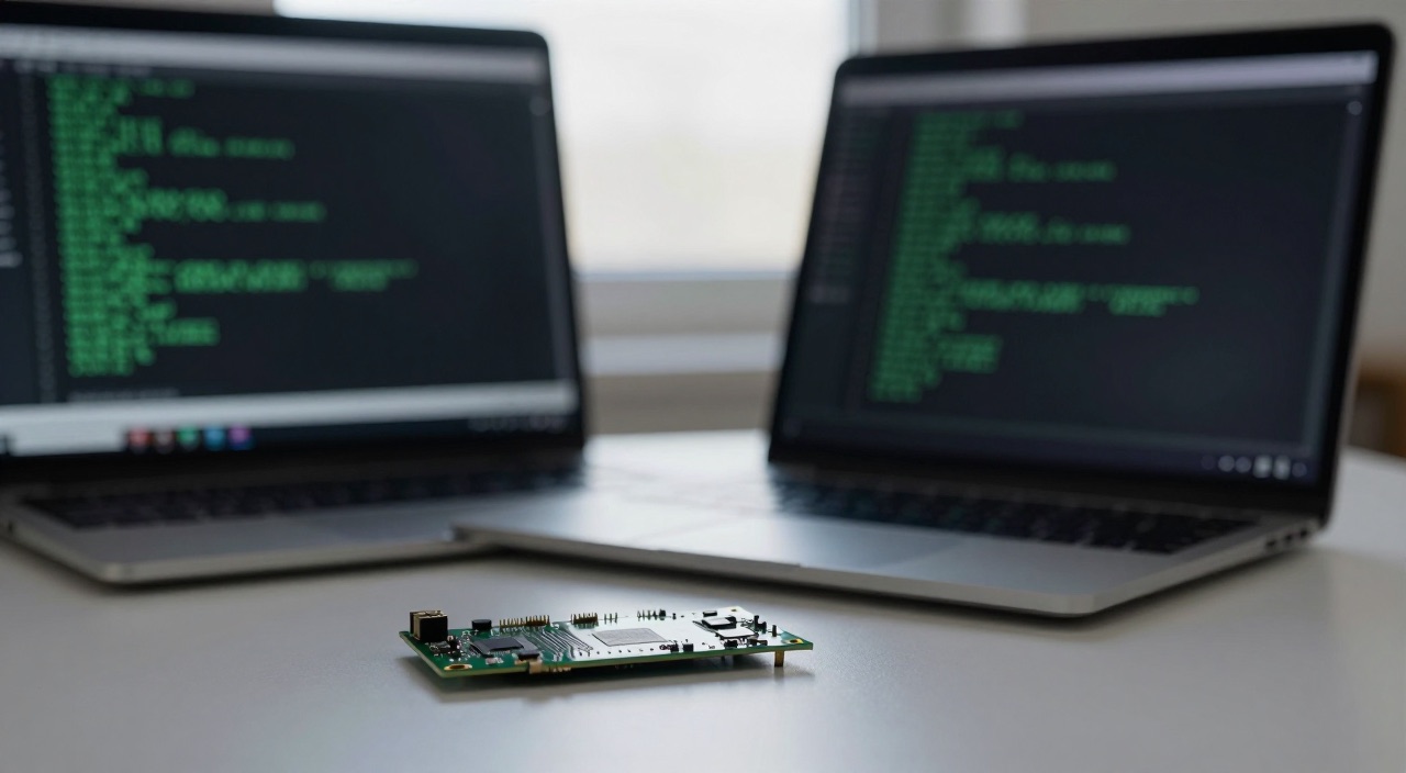 Raspberry Pi MOTD – der Pi begrüßt dich mit Systemstatus Zwei Laptops mit grünen Terminal-Zeilen und Raspberry Pi Platine