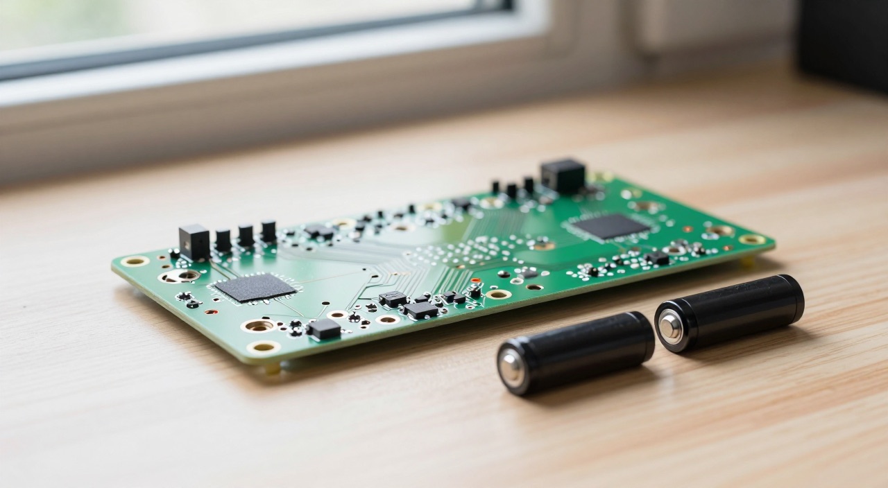 Raspberry Pi USV – unterbrechungsfreie Stromversorgung im Vergleich Raspberry Pi Platine neben zwei schwarzen Akkuzellen auf einem Holztisch