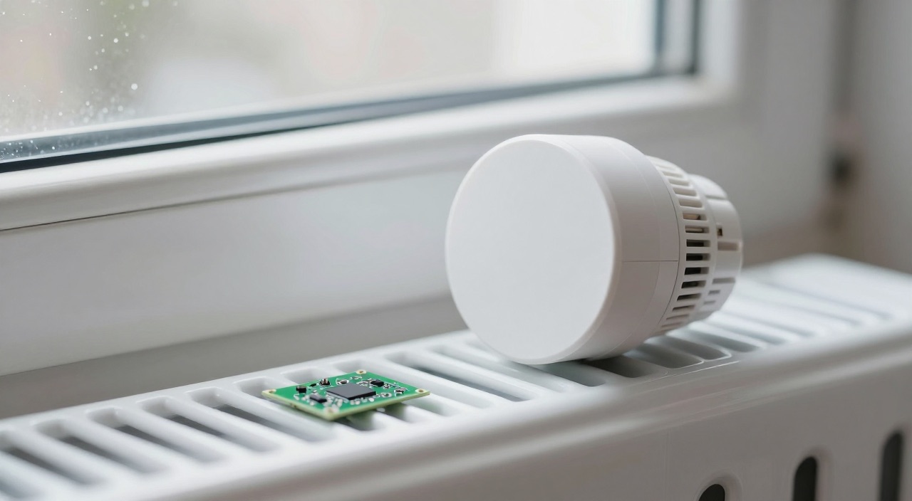 tado mit Home Assistant – Heizung smart, Regeln selbst gemacht Weißes Heizkörperthermostat auf einem Heizkörper mit Raspberry Pi Platine